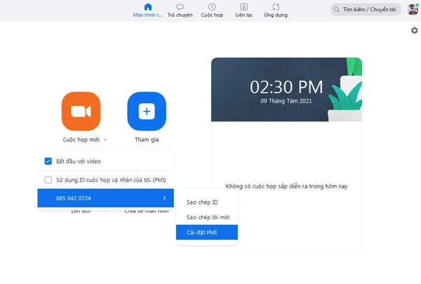 Tại đây bạn nhấn vào mã ID cá nhân của mình rồi chọn PMI Settings