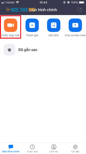 Tại giao diện Màn hình chính -> Nhấn chọn Cuộc họp mới