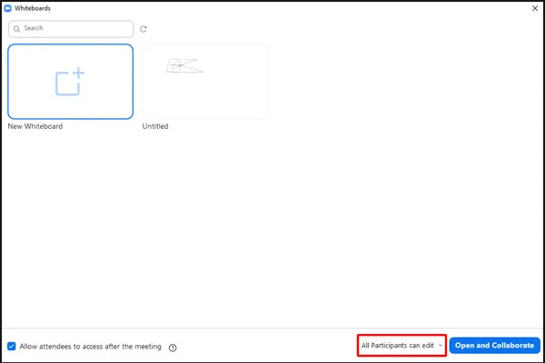 Nhấp vào mũi tên  bên cạnh All Participants can edit để chọn những quyền bạn muốn người tham gia có.