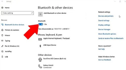 Bật tính năng bluetooth