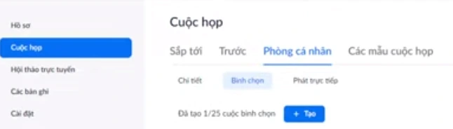 Trong phần Cuộc họp, tìm tới Phòng cá nhân nhấp vào Bình chọn.