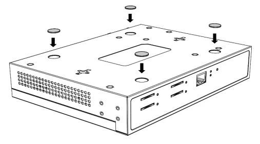 Lật ngược thiết bị và gắn các chân cao su đi kèm vào các khu vực lõm ở phía dưới ở mỗi góc của thiết bị.
