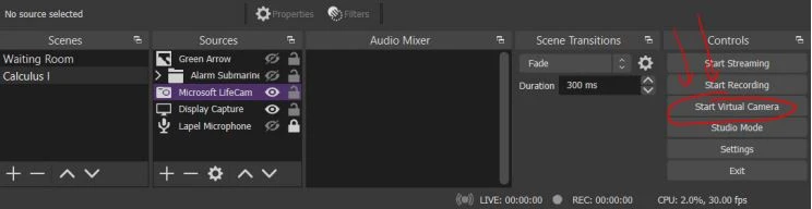 Chuẩn bị Cảnh và Nguồn OBS của bạn, nhấp vào “Start Virtual Camera”.