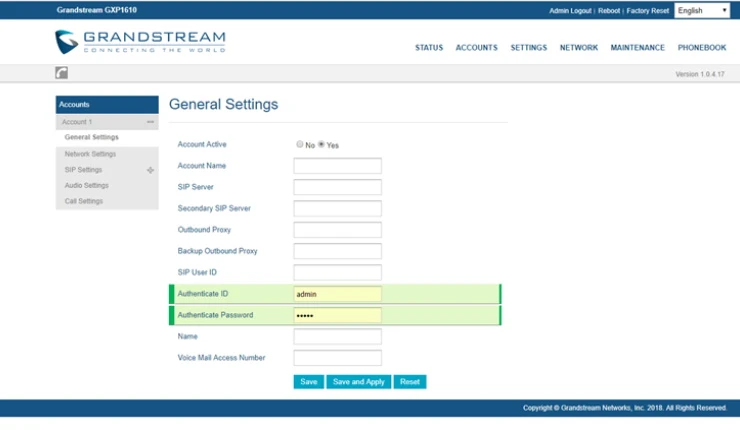 Chọn ACCOUNTS -> General Settings.