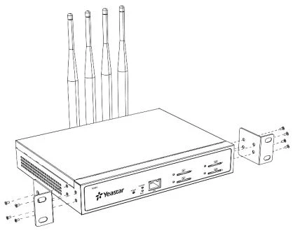 Cố định các giá đỡ ở bên trái và bên phải của TG gateway bằng 4 vít.