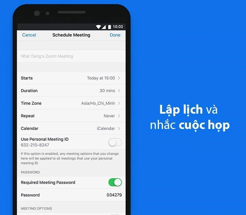 Lên lịch và nhắc nhở cuộc họp