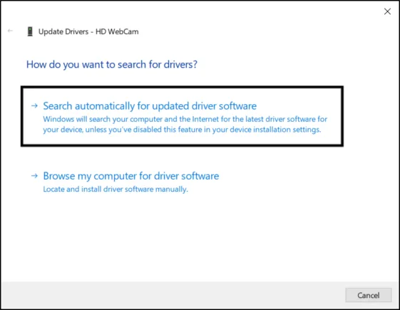 Tiếp theo, chọn “Tự động tìm kiếm phần mềm trình điều khiển được cập nhật”.