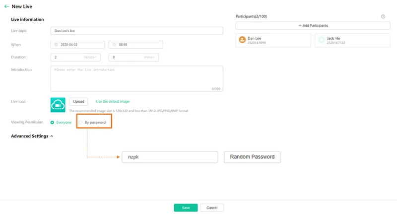 Nhấp vào  Trực tiếp mới  và chuyển đến trang Trực tiếp mới.