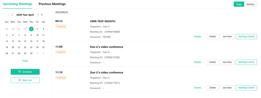 Nhấp vào Meetings.