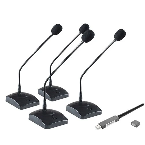 Theo kích thước của phòng họp, có một bộ thu USB với một micrô / hai / ba / bốn micrô tùy chọn.