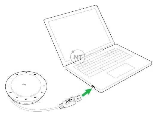  Cắm cáp đi kèm trên loa ngoài Jabra vào cổng USB trên máy tính của bạn.