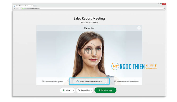 Nhấp vào các tùy chọn kết nối âm thanh trong ứng dụng Webex Meetings