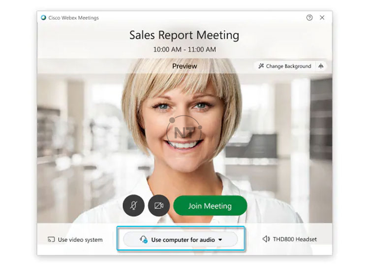 Nhấp vào các tùy chọn kết nối âm thanh trong ứng dụng Webex Meetings