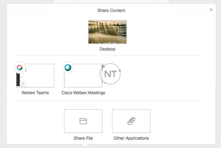 Người thuyết trình có thể chia sẻ nội dung trong sự kiện với webex events