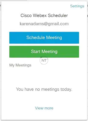 Bạn cũng có thể lên lịch cuộc họp bằng cách chọn biểu tượng Cisco Webex Scheduler