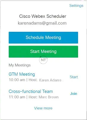 Xem các cuộc họp Webex sắp tới của bạn trong mục My Meetings
