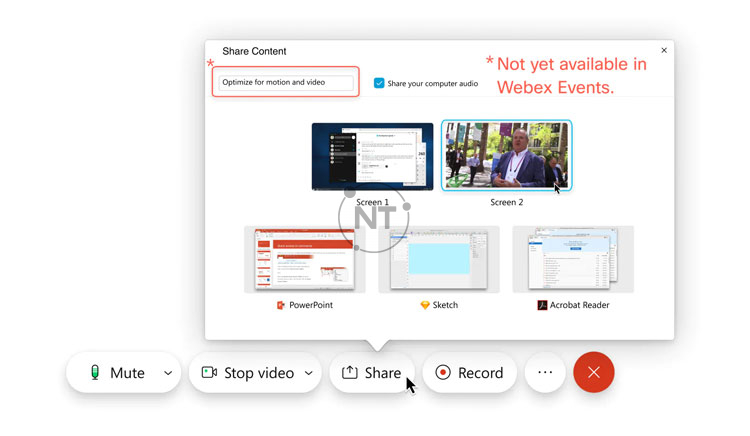 Webex Meetings có chế độ chia sẻ được tối ưu hóa cho video