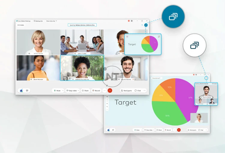 Bạn có thể chuyển đổi giữa các chế độ xem diễn giả và nội dung tài liệu được chia sẻ trong cuộc họp đó