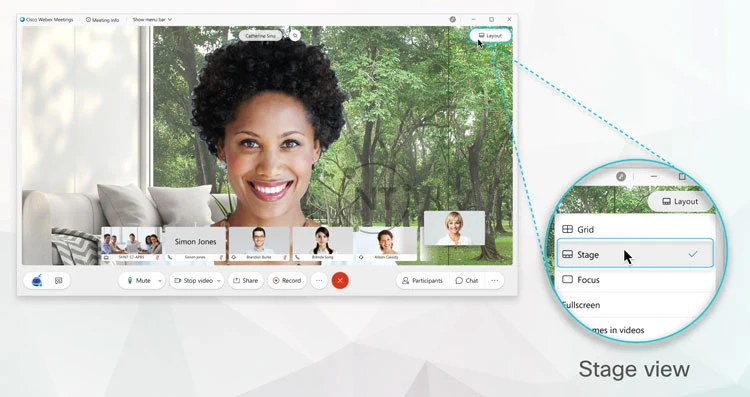 Chế độ xem Stage view hiển thị bất kỳ ai đang phát biểu trong video chính