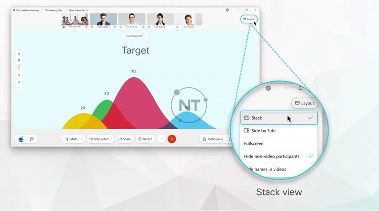 Trong chế độ xem Stack view, khi ai đó bắt đầu chia sẻ, sự tập trung sẽ chuyển vào nội dung được chia sẻ của người đó