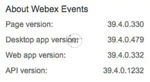 Thông tin phiên bản Webex được hiển thị