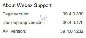 Thông tin phiên bản Webex được hiển thị