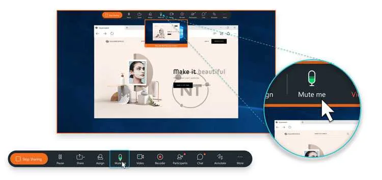 Bảng điều khiển cuộc họp ở đầu màn hình để tắt tiếng micrô của bạn.