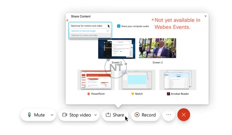 Tối ưu hóa cho nội dung động và video yêu cầu nền tảng video Cisco Webex phiên bản 2.0