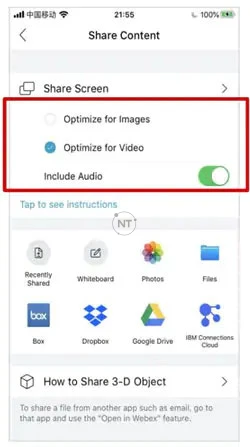 tối ưu hóa video, hình ảnh động Đối với ứng dụng Webex trên iOS
