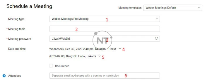 Webex Meetings cho phép bạn lên lịch cho một cuộc họp mới.