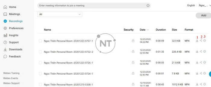 Xem/sửa/xóa bản ghi cuộc họp webex