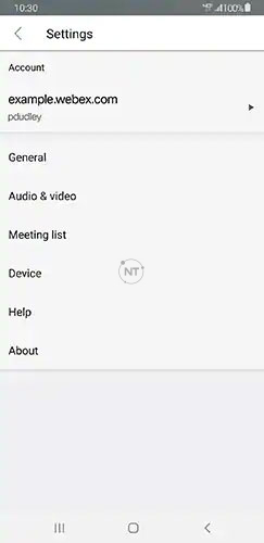 Tổng quan về phần Cài đặt (Settings) của ứng dụng Webex Meetings trên thiết bị Android