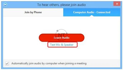 Tại đây, bạn có thể kiểm tra mic và âm thanh: bằng cách bấm chọn biểu tượng “Audio Conference” để mở cửa sổ kiểm tra và bấm chọn “Test Mic & Speaker”