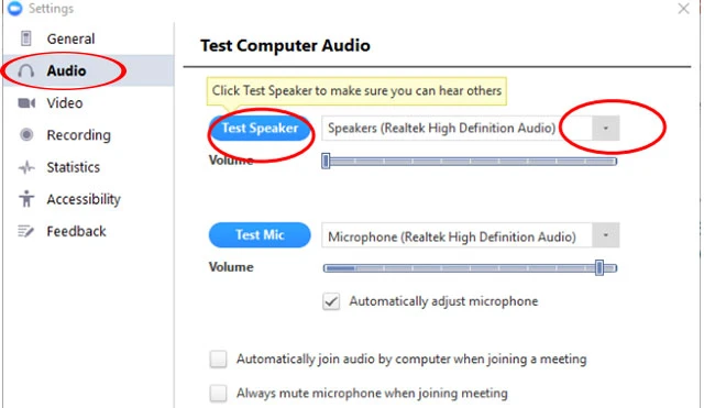 Trường hợp bạn khong nghe thấy tiếng, thì bạn thực hiện nhấn chọn thiết bị khác nằm ở trong hộp thả xuống, nằm bên phải nút test Speaker , sau đó bạn thực hiện lặp lại các bước cho đến khi bạn nghe thấy được âm thanh