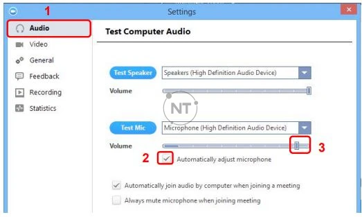 Sau đó, bạn chọn vào “Audio” (1) bên trái màn hình