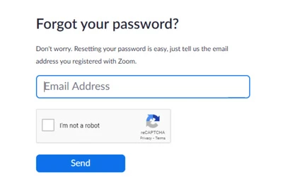 Đăng nhập zoom - Nhập email cá nhân của bạn và “Send”