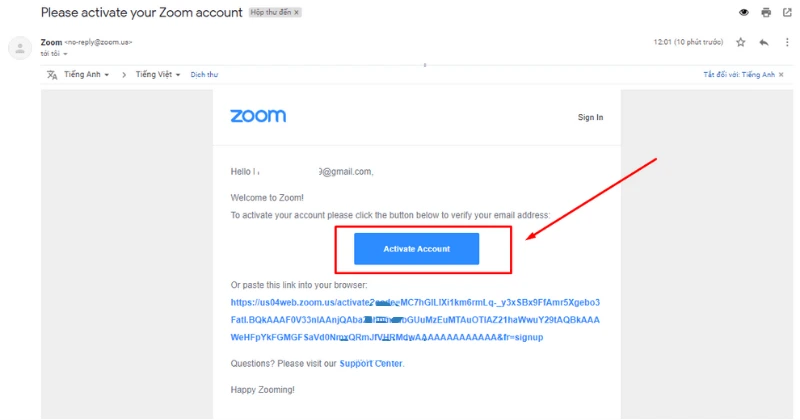 Quay lại hòm thư và thực hiện kích hoạt tài khoản.