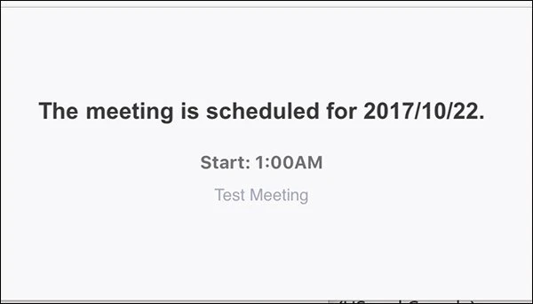 Thông báo “This meeting is scheduled for…”