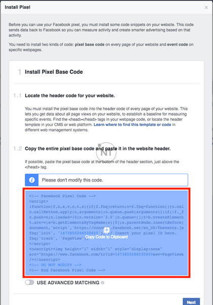 Trong Install Pixel Base Code, hãy chọn Copy and Paste the Code.