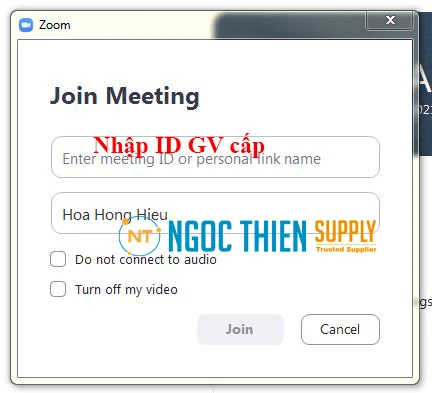Tại ô Enter meeting ID or personal link name hãy điền vào ID lớp học mà GV cung cấp