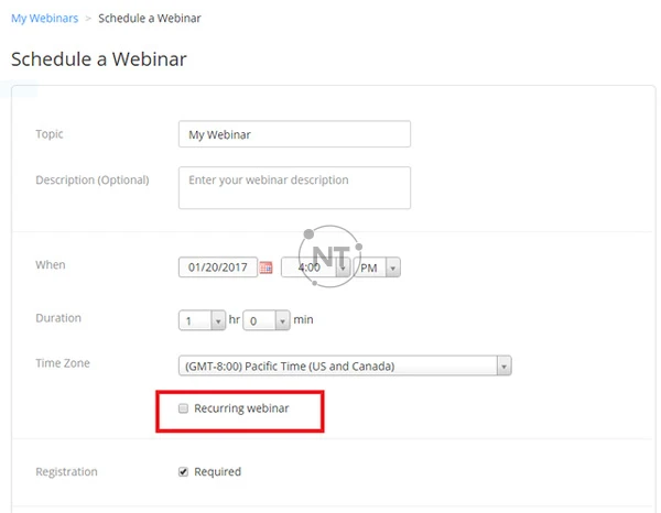 Bật tùy chọn Recurring webinar