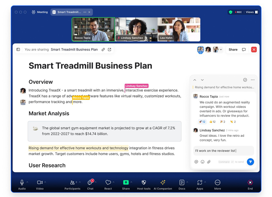 Mở tài liệu trong cửa sổ Zoom Meetings để xem, đồng chỉnh sửa và cộng tác với những người tham dự khác theo thời gian thực.