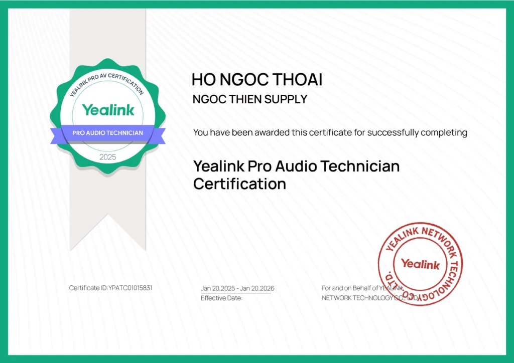 ngọc thiên đạt chứng chỉ Yealink Pro Audio Technician