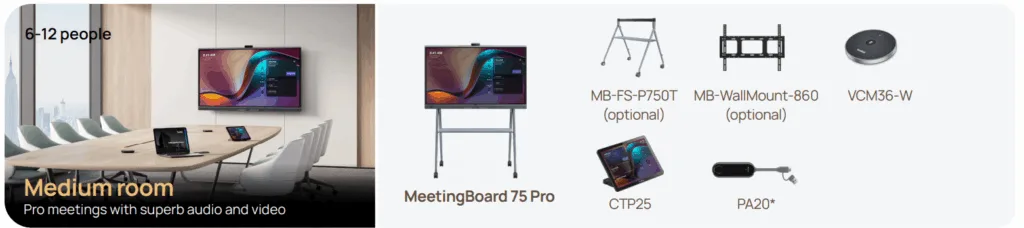 Yealink MeetingBoard 75 Pro dành cho phòng họp nhỏ (6-12 người)

