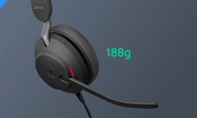 Jabra Evolve2 40 - Weight: Tai nghe nặng 188g, quá nặng và gây cảm giác không thoải mái khi sử dụng.