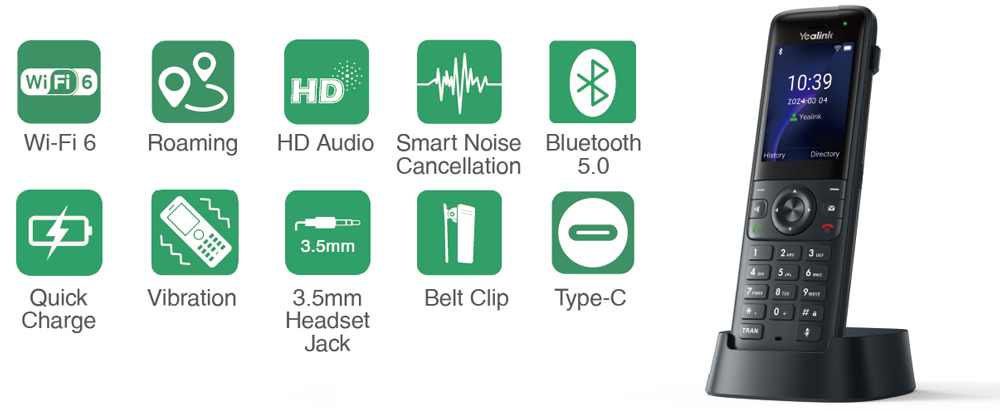 Yealink AX83H là điện thoại IP wifi màn hình màu di động dành cho doanh nghiệp đáp ứng nhu cầu giao tiếp không dây