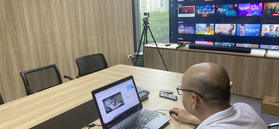 Hình ảnh thực tế về dự án lắp đặt thiết bị họp trực tuyến Logitech Group cho doanh nghiệp tại Thanh Xuân, Hà Nội