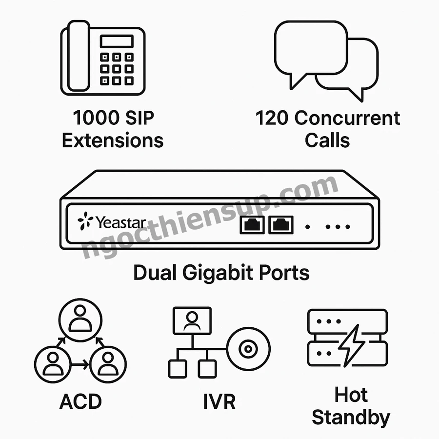 Sơ đồ kỹ thuật các tính năng chính của Yeastar P570-K1