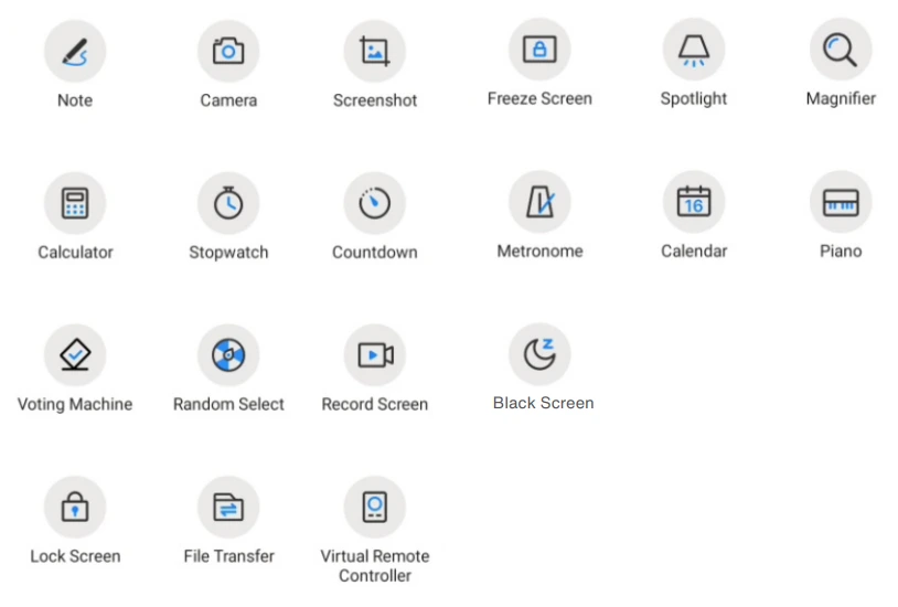 19 công cụ tích hợp sẵn giúp nâng cao khả năng cộng tác và trải nghiệm người dùng, chẳng hạn như piano, máy ghi âm, công cụ bỏ phiếu, truyền tệp, v.v.