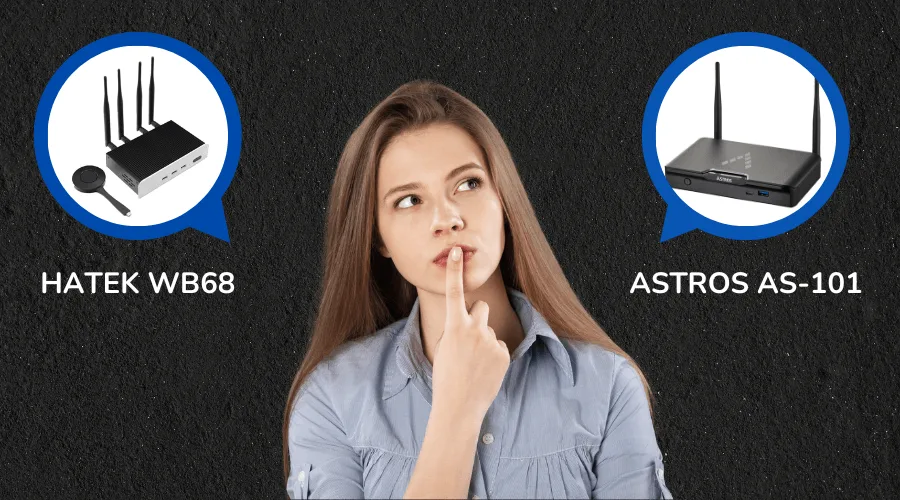 Người dùng đang phân vân lựa chọn giữa thiết bị trình chiếu không dây Astros AS-101 vs Hatek WB68.